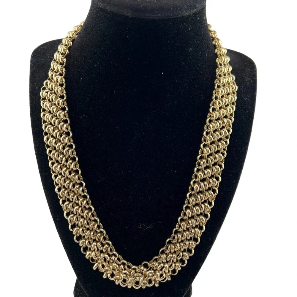 Vintage Women's Gold-Tone Layered Open Intertwined Oval Link Chain‎ Necklace